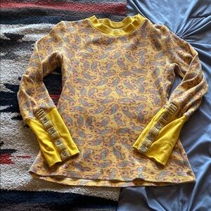 Yellow Paisley Long Sleeve Top velvet on sleeves